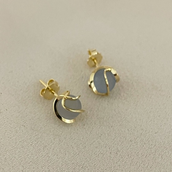 18k Gold Filled Jade Stud Earrings - Picture 5 of 7